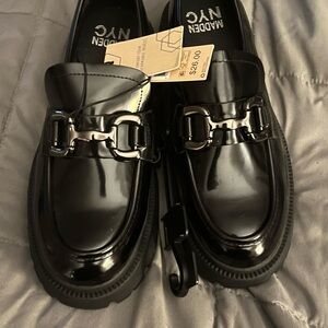 Madden NYC Black Platform Loafers for Women